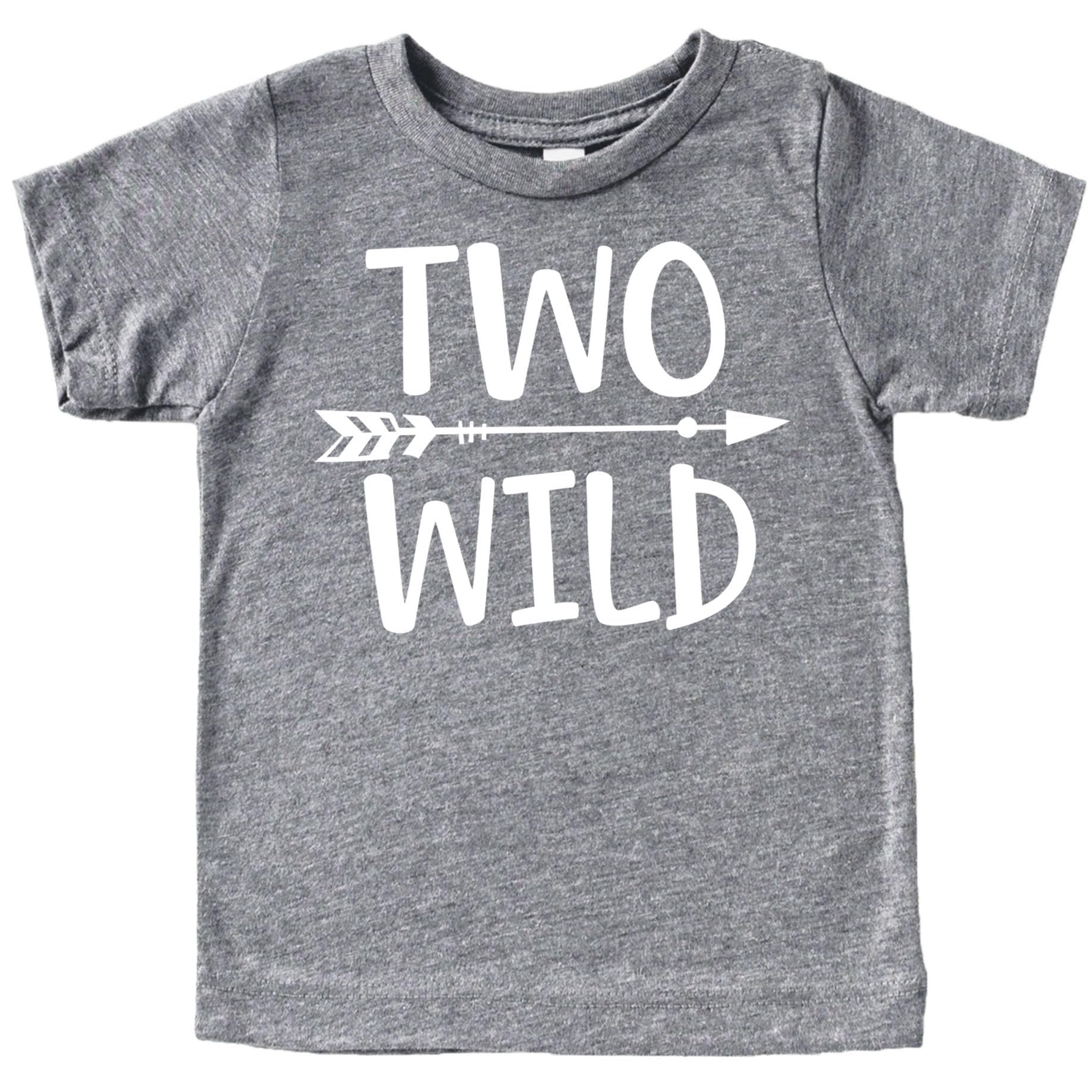 Front view of the Two Wild toddler birthday shirt with bold graphic print