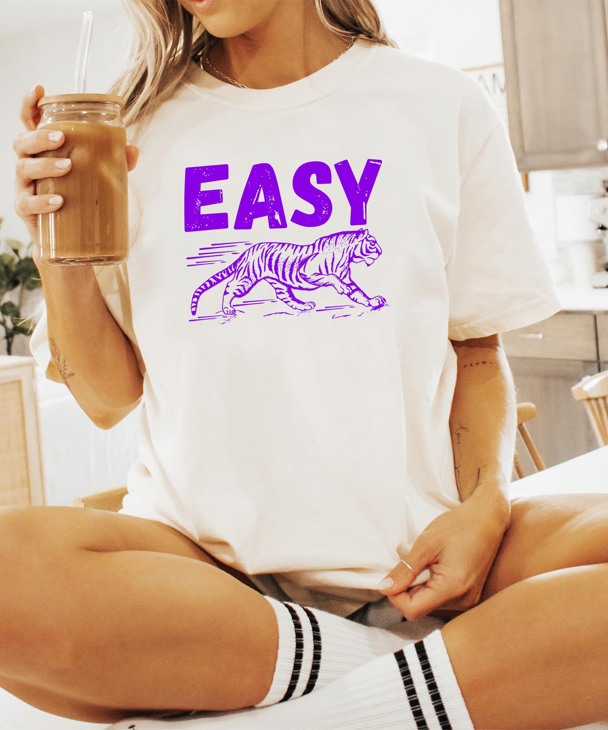 Easy Tiger graphic tee for women and teens shown in full length ivory shirt view