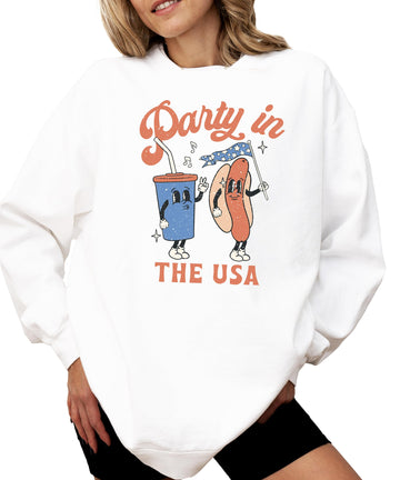 Olive Loves Apple Party In The USA Sweatshirt for Women Teens & Kids Trendy 4th of July Crewneck