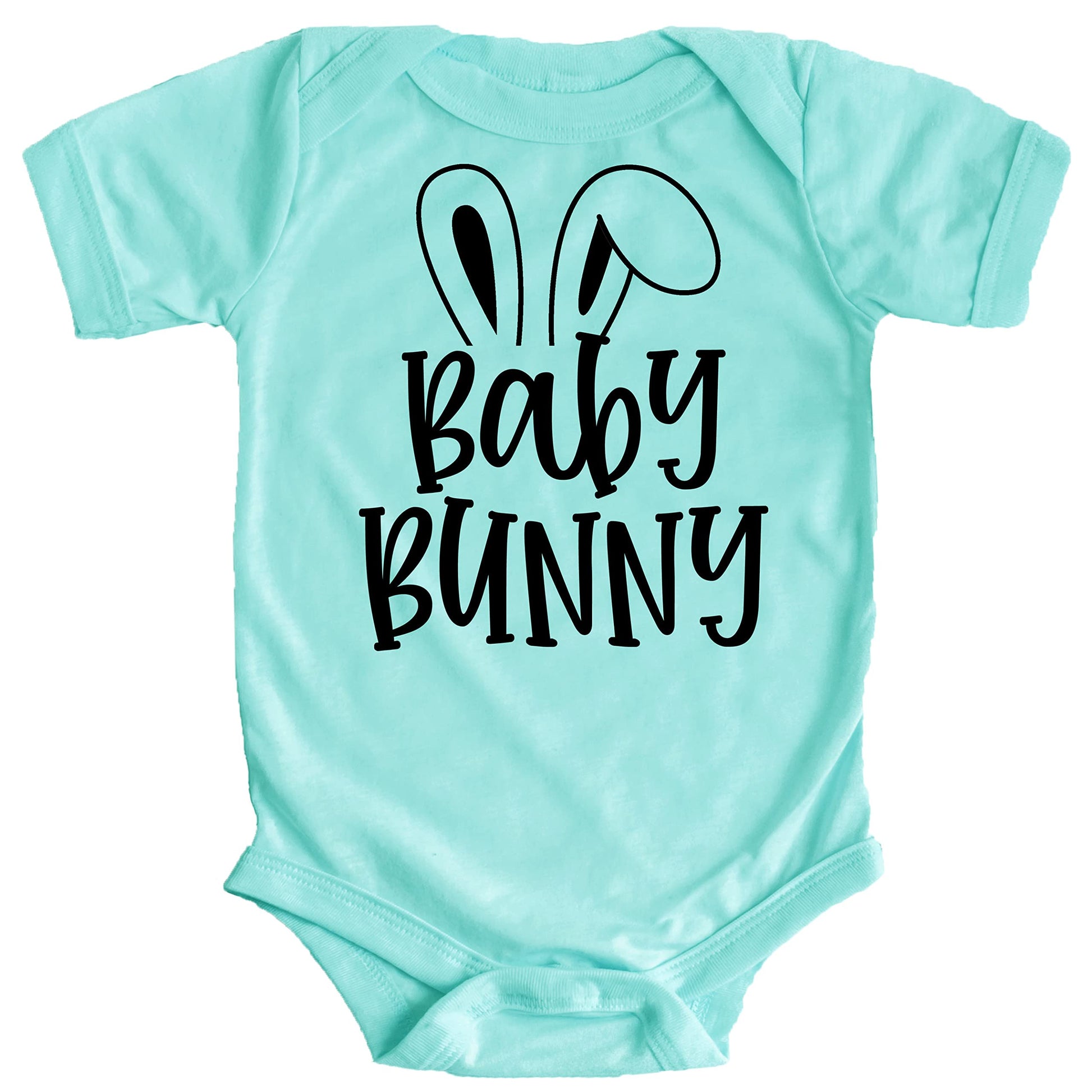 Infant wearing matching family Easter bodysuit with Baby Bunny Chill design