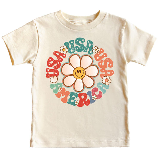 USA America Daisy 4th of July Family Matching Outfits for Kids and Adults Peach Shirt Youth Medium