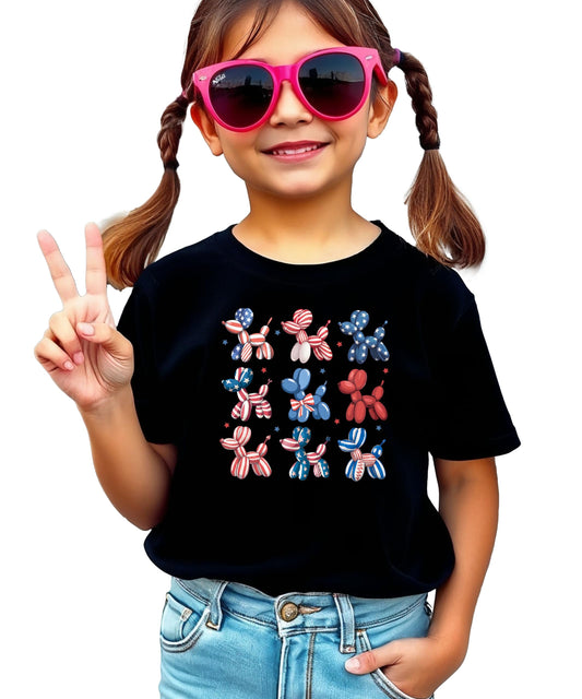 Cute Patriotic Balloon Shirt for Women, Youth and Toddler Girls Matching 4th of July Tee