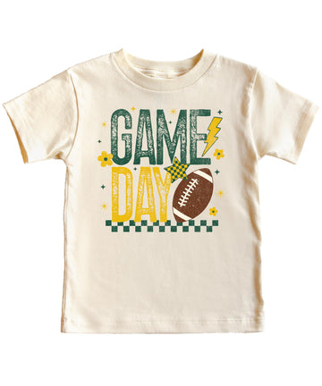 Olive Loves Apple Trendy Game Day Shirt and Bodysuit Green and Yellow Football T-Shirt for Women, Kids, and Baby
