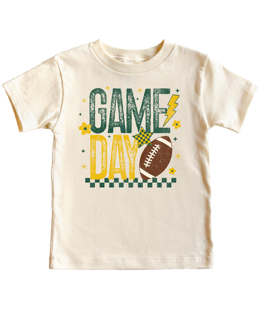 Olive Loves Apple Trendy Game Day Shirt and Bodysuit Green and Yellow Football T-Shirt for Women, Kids, and Baby