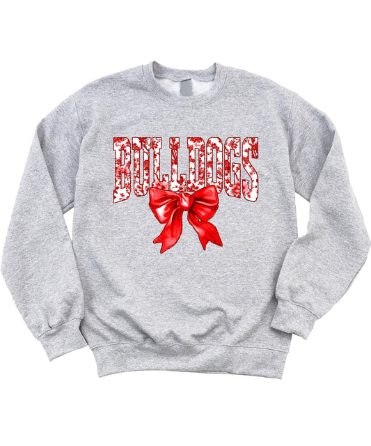 Trendy Bulldogs Sweatshirt for Women and Youth Girls Red Bow School Football Team Spirit Sweater Black Sweatshirt Youth Large