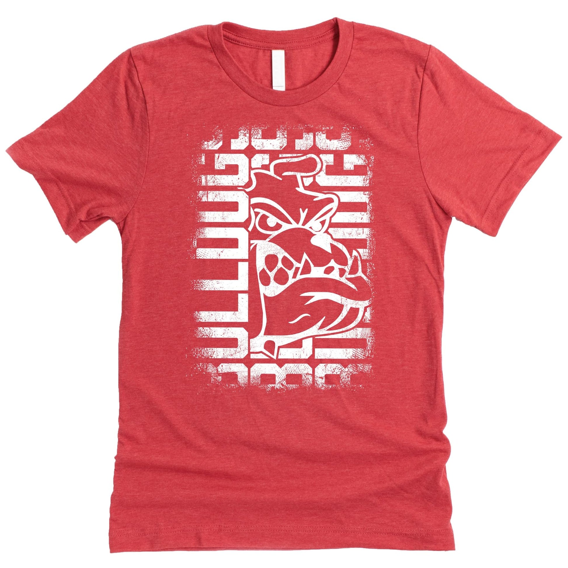 Bulldogs school spirit shirt laid flat showing full design and fit