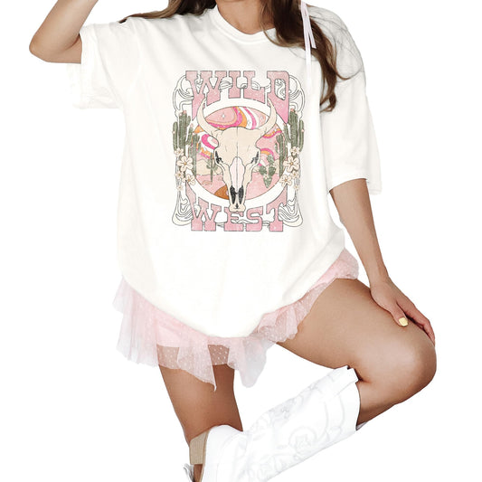 Wild West Shirt for Women and Teens Country Girl Desert Theme Bull Skull Western Tee