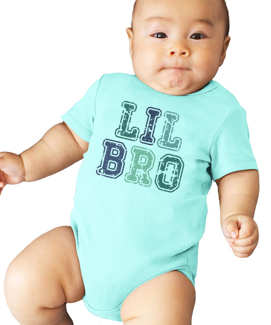 Lil Bro Bodysuit for Baby Boys Blue and Green Letter Gender Reveal Trendy Brother One-Piece