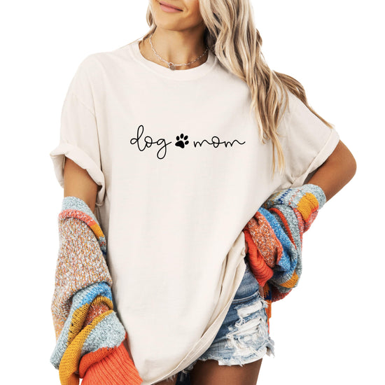 Dog Mom seafoam shirt styled casually, great gift idea for pet owners and dog lovers
