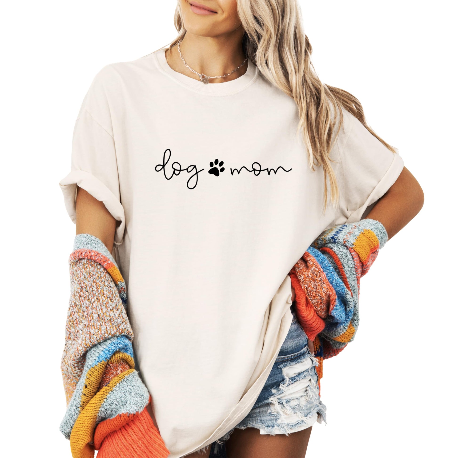 Dog Mom seafoam shirt styled casually, great gift idea for pet owners and dog lovers