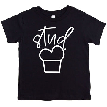 Stud Muffin funny graphic shirt for boys on royal blue tee