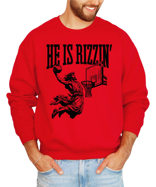He is Rizzin Sweatshirt for Men Women Teens and Kids Funny Gen Z Jesus Basketball Sweater