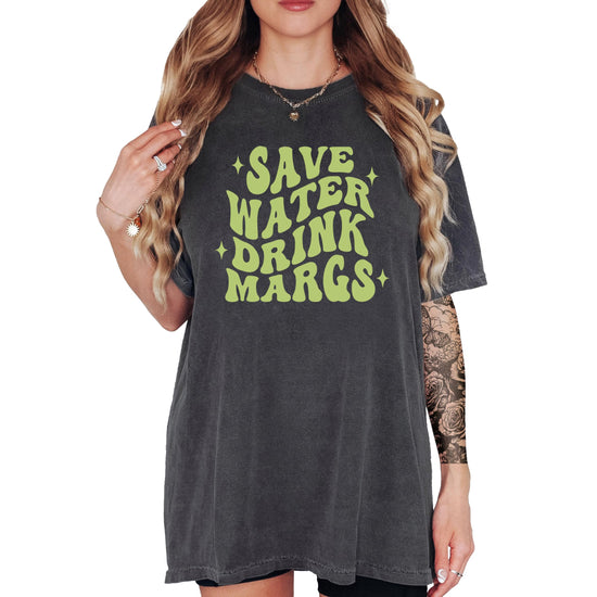 Save Water Drink Margs funny graphic t-shirt in pepper color on white background