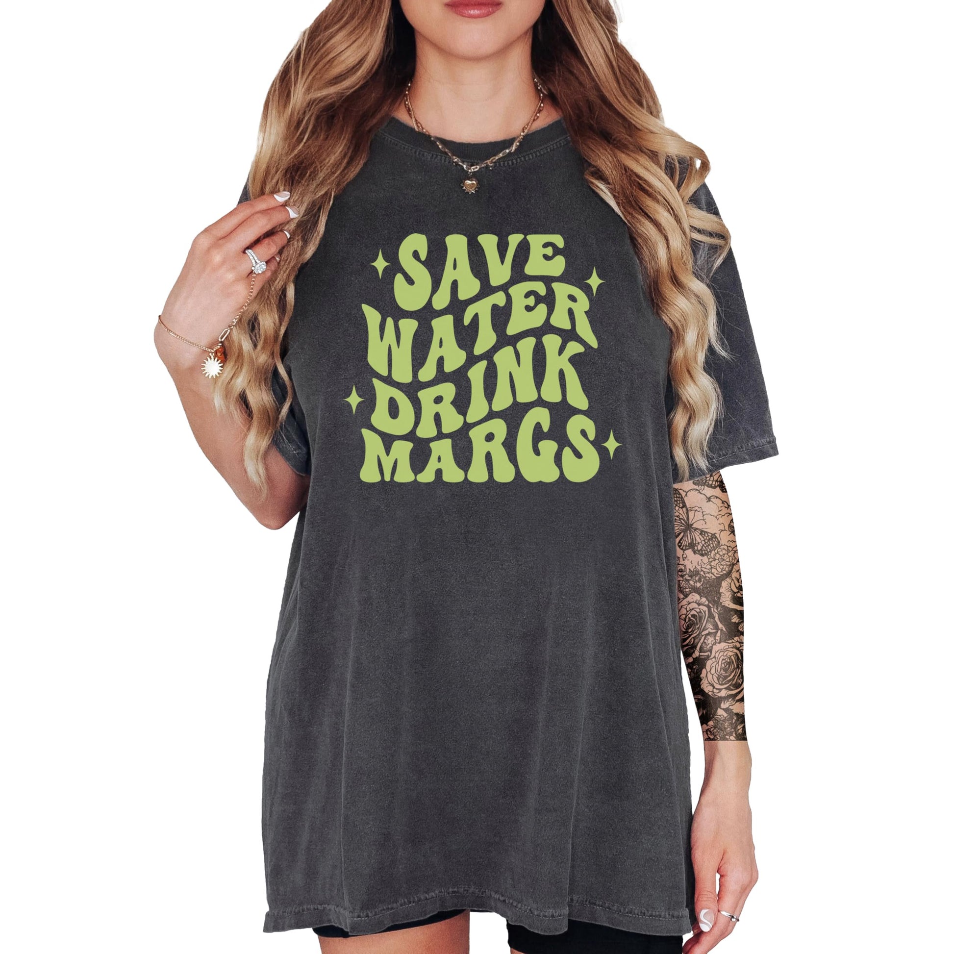 Save Water Drink Margs funny graphic t-shirt in pepper color on white background