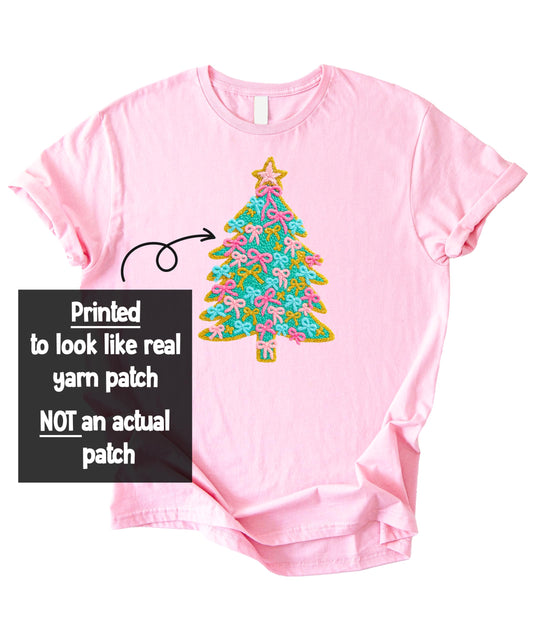 Christmas Tree Pink Bow Ornaments Kids Graphic Tee
