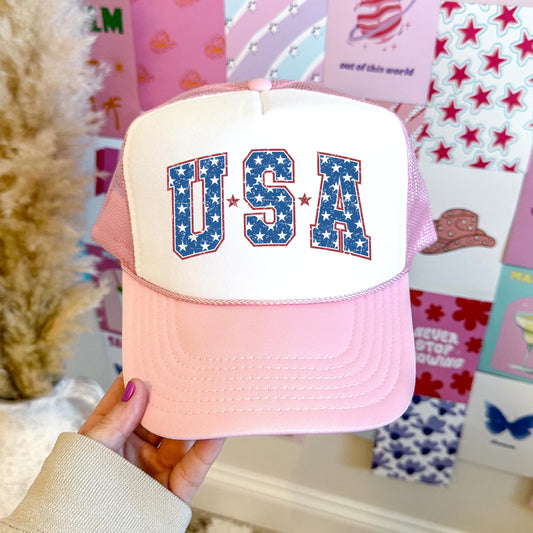 Bold USA American Flag Stars Hat Classic 5 Panel Mesh Foam Front Snap Back Trucker Hat