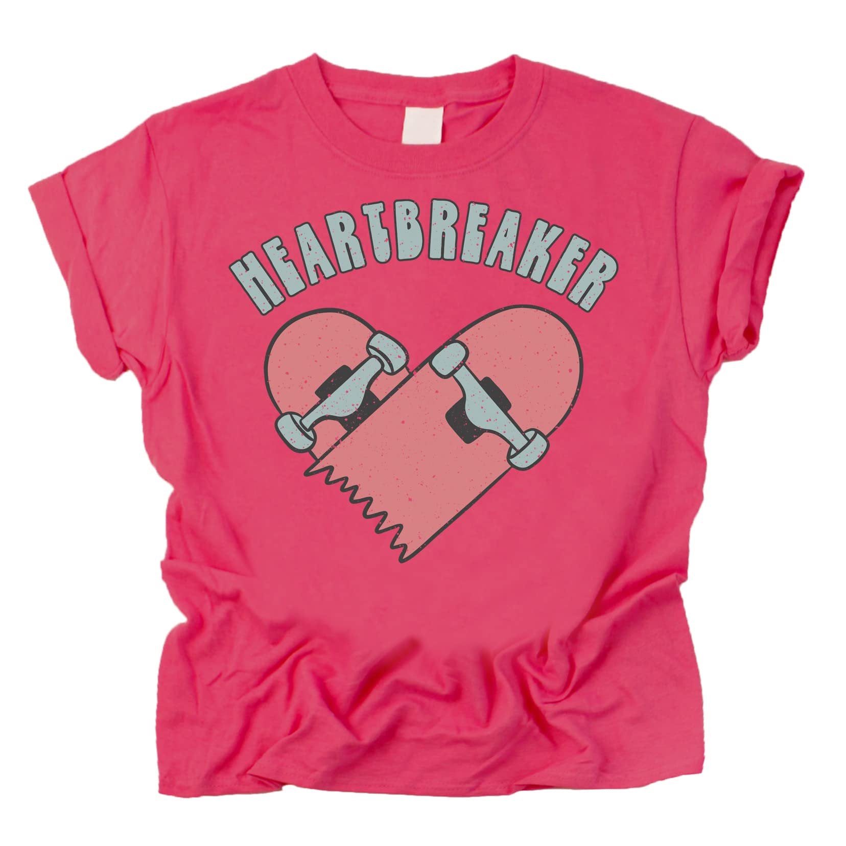 Toddler wearing hot pink Heartbreaker Skateboard Valentine's Day shirt from Olive Loves Apple