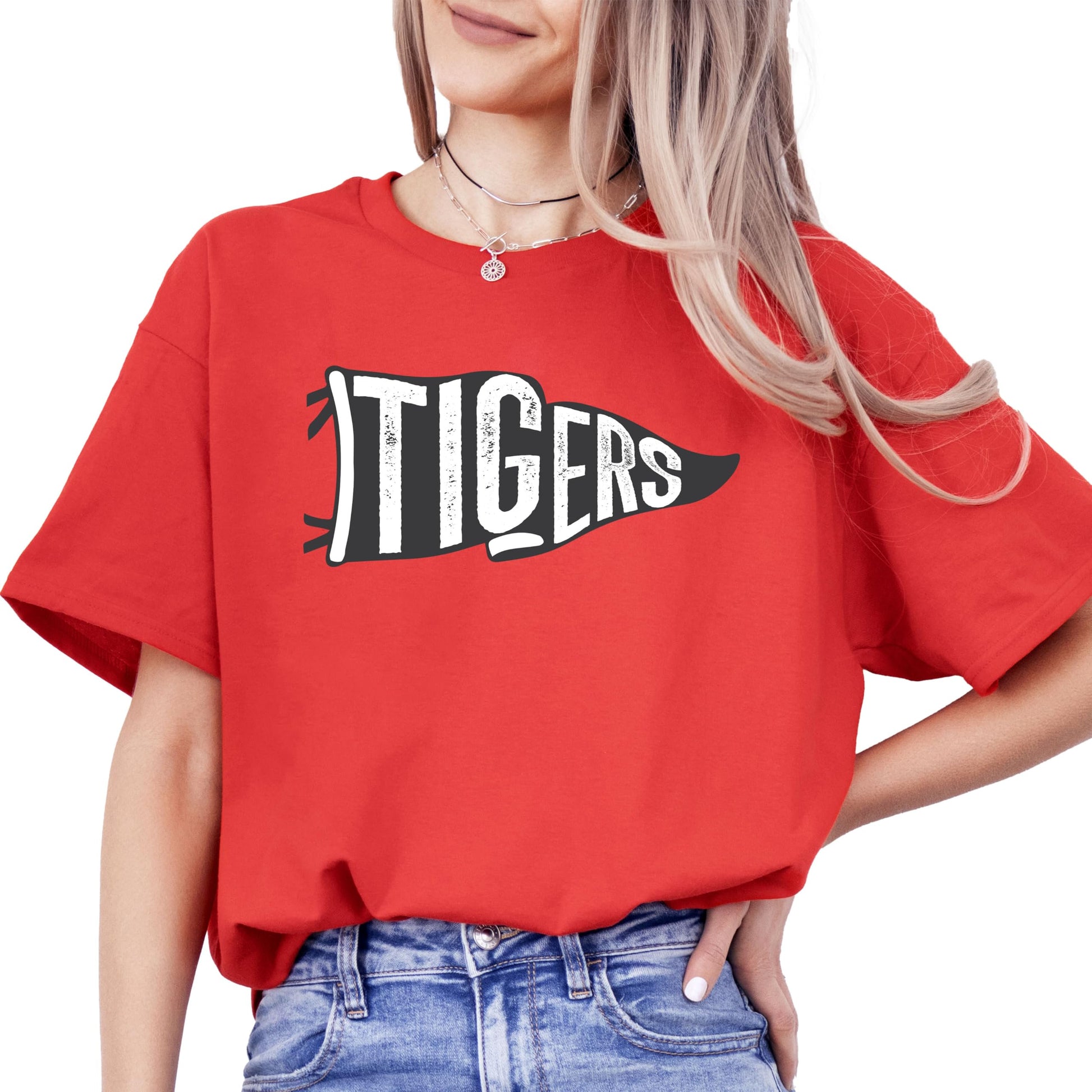 Vintage Tigers Flag Mascot unisex graphic t-shirt for game day, shown from front
