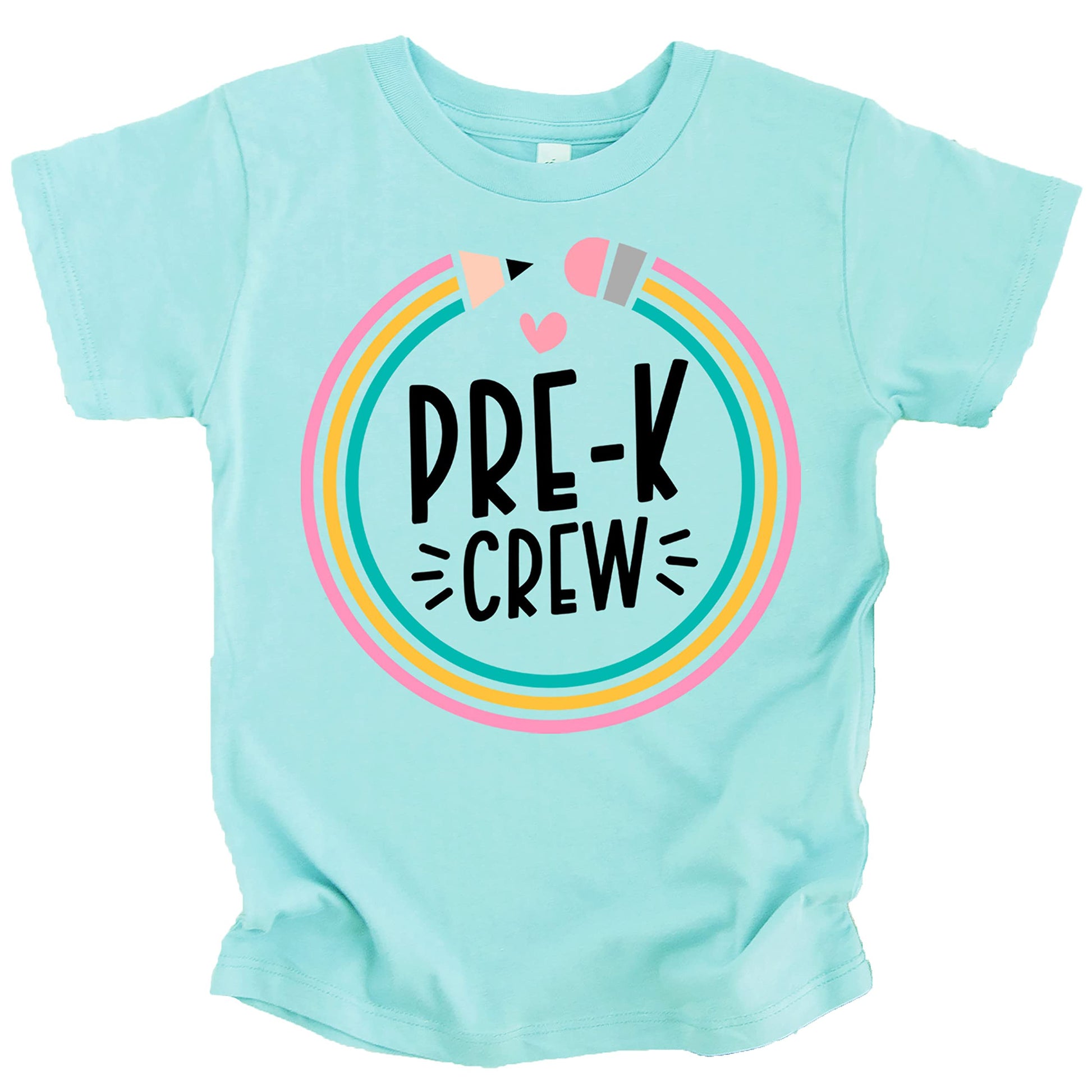 First day of school Pre-K shirt with vibrant pencil design on purple tee