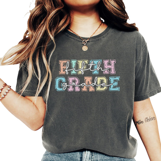 Fifth Grade Shirt for Teacher 5th Grade Oversized Tee with Bold Pastel Font for Teachers Aide