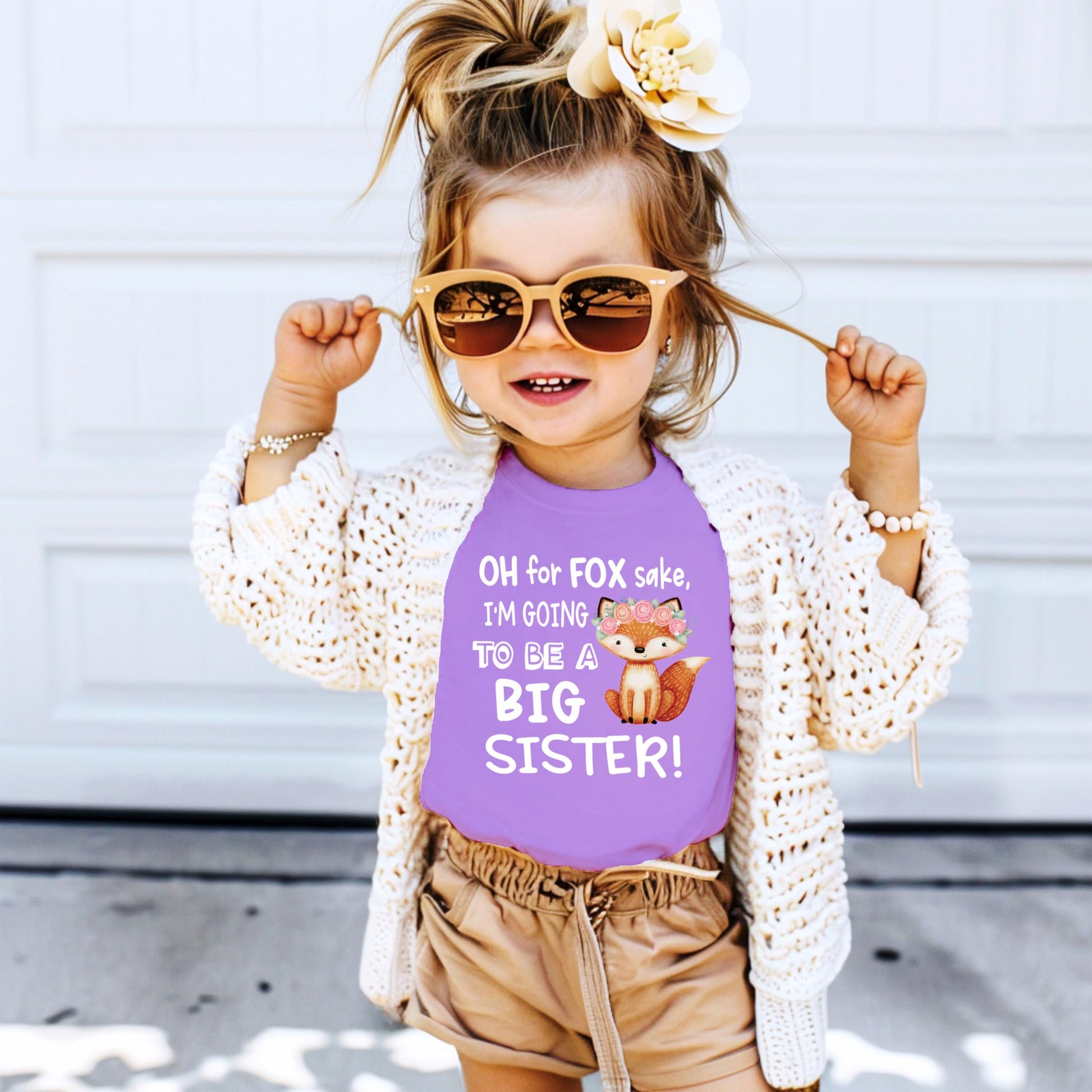 Oh For Fox Sake big sister kids tee styled for sibling reveal photo shoot
