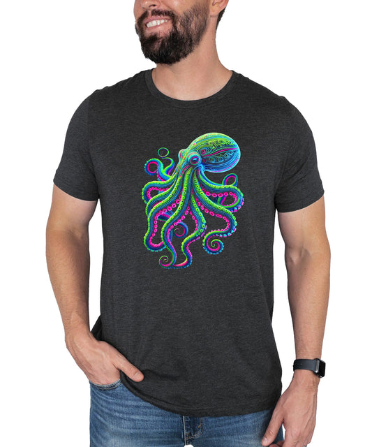 Trendy Octopus T-Shirt for Men and Youth Boys Colorful Neon Ocean Animal Graphic Tee