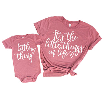 Little Thing Cursive Mommy & Me Matching Outfits White on Mauve Bodysuit 6 Months