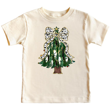 Christmas Tree with Dalmatian Bow and Gold Star Topper Shirt For Women Teens and Kids Natural Shirt 5-6