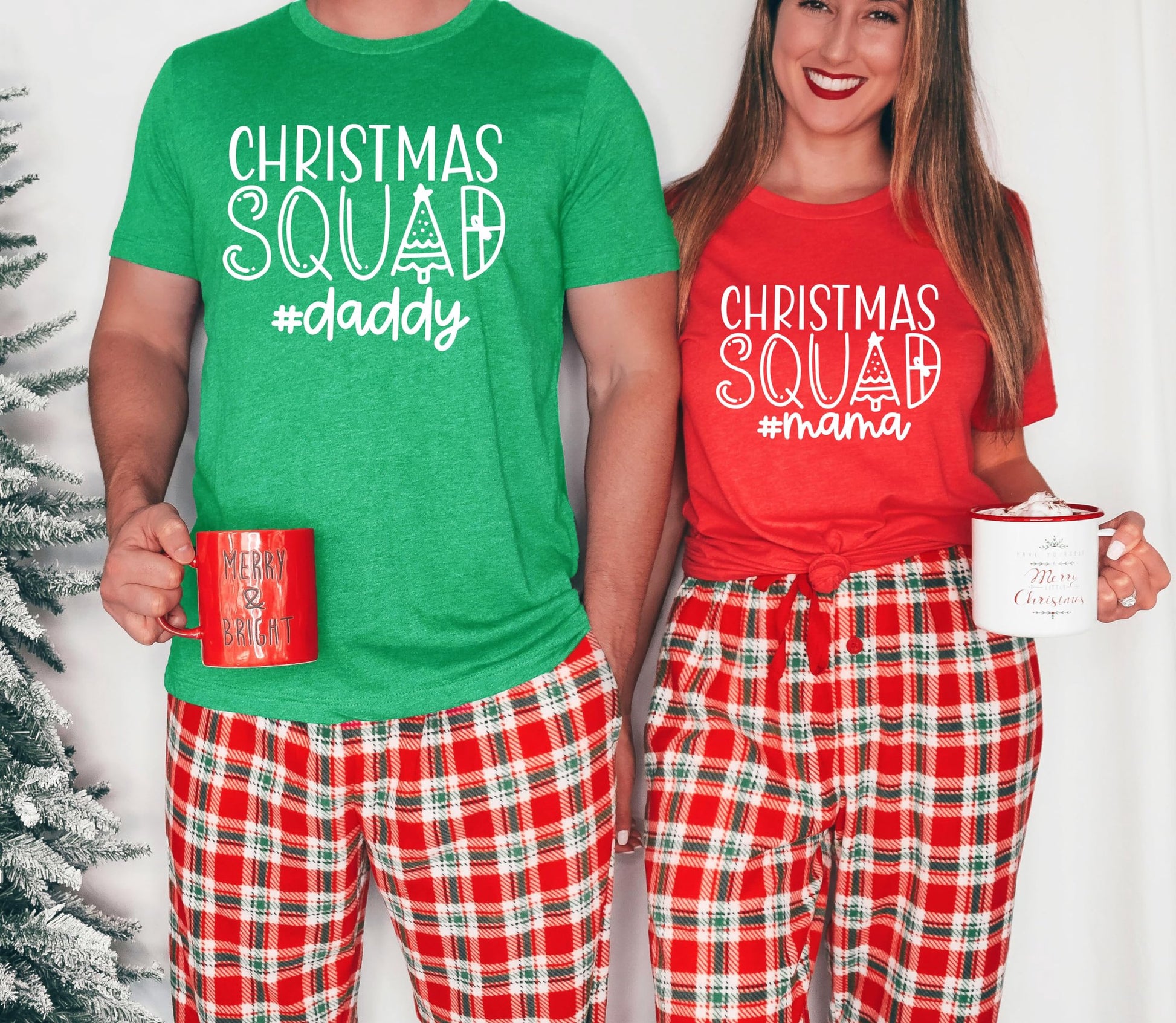 Detail shot of Christmas Squad holiday graphic tee print quality on vintage red shirt