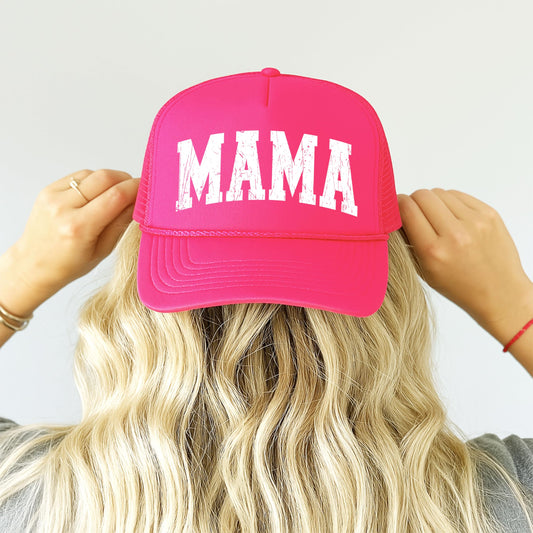 Mama Distressed Trucker Hat for Women Foam Front Classic 5 Panel Mesh Snapback