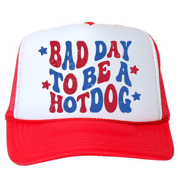 Bad Day to Be a Hot Dog 4th of July Classic 5 Panel Foam Front Mesh Snap Back Trucker Hat