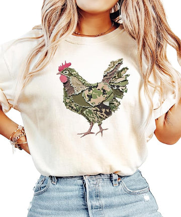 Camo Rooster Farm Wife Graphic Tee - Country Homestead Women's Shirt