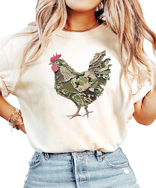 Camo Rooster Farm Wife Graphic Tee - Country Homestead Women's Shirt
