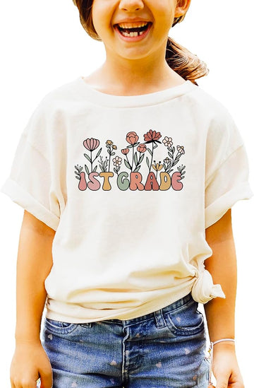 1st Grade Floral Shirt for Girls - Cute Back to School Flower Tee