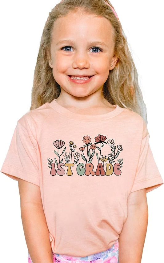 1st Grade Floral Shirt for Girls - Cute Back to School Flower Tee