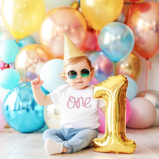 1st Birthday Girl Glitter Bodysuit - Bubblegum Pink